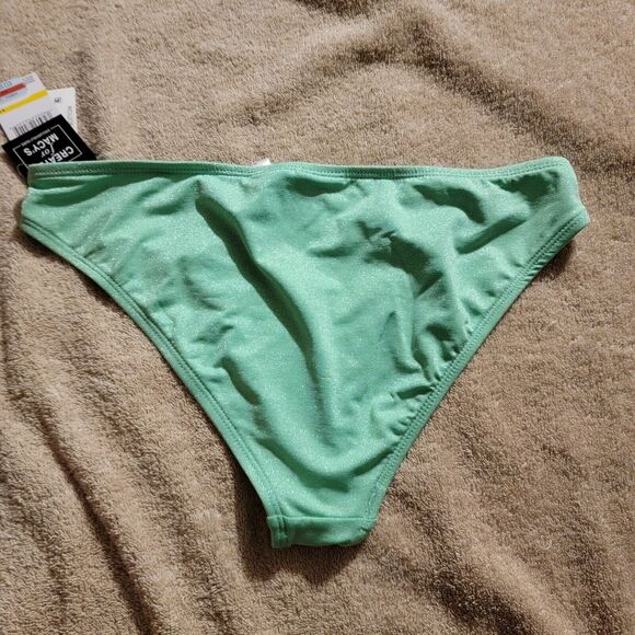 California Waves Womens Bikini Bottom Shimmer Metalic Mint Green Size Medium NWT - Picture 2 of 4
